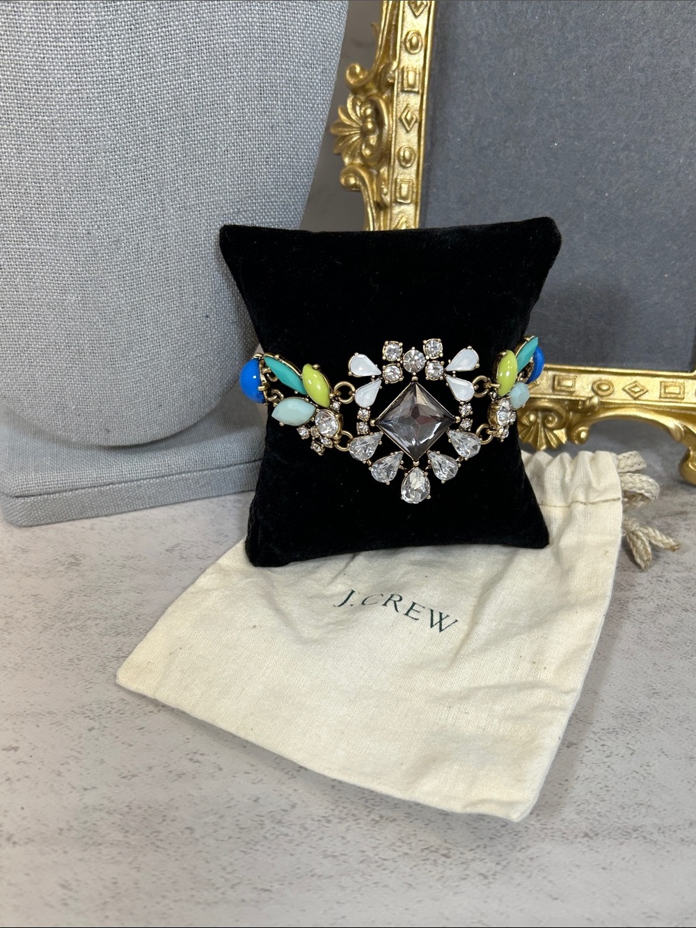 J. Crew Multicolor Crystal Statement Bracelet - Blue, Green, White